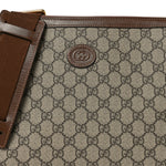 GG Supreme Monogram Azalea Calfskin Retro Interlocking G Wristlet Messenger Bag Beige Ebony Brown Sugar