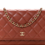 Lambskin Quilted Wallet On Chain WOC Brown