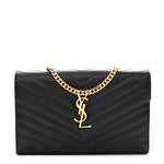 Grain De Poudre Matelasse Chevron Monogram Chain Wallet Black