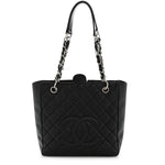 Caviar Quilted Petit Shopping Tote PST Black