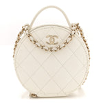 Lambskin Quilted Round Handle With Care Vanity With Chain White