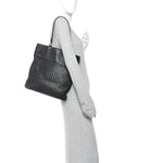 Nappa Intrecciato Flat Shoulder Bag Black