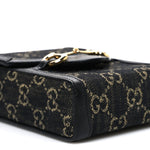 Jacquard Black Denim GG Monogram Textured Dollar Calfskin Mini Horsebit 1955 Crossbody Bag Black Ivory