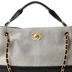 Suede Calfskin Shiny Lambskin Quilted Small Coco Base Shopping Bag Grey Black
