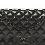 Shiny Crumpled Calfskin Quilted Medium Double Flap So Black
