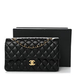 Lambskin Quilted Medium Double Flap Black
