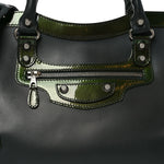 Smooth Calfskin Metallic Patent Giant 12 Silver Hardware City Vert Poker Fonce
