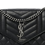 Sheepskin Tri-Quilt Monogram Envelope Chain Wallet Black