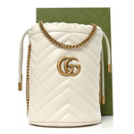 Calfskin Matelasse Mini GG Marmont 2.0 Bucket Bag White