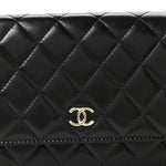 Calfskin Quilted Maxi Pearl Wallet On Chain WOC Black