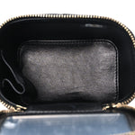 Lambskin Quilted Metal Mini Top Handle Vanity Case With Chain Black