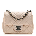 Metallic Lambskin Quilted Mini Square Flap Gold Black