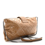 Glazed Calfskin Quilted Coco Pleats Chain Clutch Brown