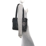 Caviar Embroidered Logo Shoulder Bag Black