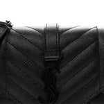 Grain De Poudre Textured Mixed Matelasse Triquilt Small Monogram Monochrome Satchel Black