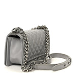 Iridescent Lambskin Quilted Small Chain Around Boy Flap Grey