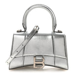 Metallic Textured Calfskin Hourglass Top Handle Bag XS Silver