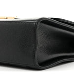 Grained Calfskin Quilted Medium Label Click Flap Bag Black