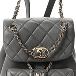 Lambskin Quilted Small Duma Drawstring Backpack Grey