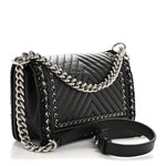 Calfskin Chevron Tweed Medium Boy Flap Black