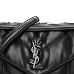 Lambskin Quilted Monogram Monochrome Medium Loulou Puffer Chain Satchel Black