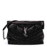 Lambskin Quilted Medium Loulou Puffer Monogram Chain Satchel Black