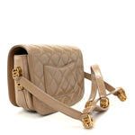 Shiny Calfskin Quilted Suede Goatskin Mini Messenger Beige