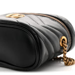 Calfskin Matelasse Chevron Mini GG Marmont Top Handle Bag Black