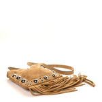 Suede Studded Small Nellcote Fringe Shoulder Bag Havana Beige