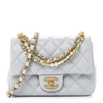 Shiny Lambskin Quilted Pearl Twist Mini Square Flap Light Blue