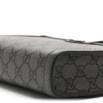 GG Supreme Monogram Textured Dollar Calfskin Web Small Ophidia Shoulder Bag  Grey Black Graphite Grey