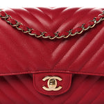 Caviar Chevron Quilted Medium Double Flap Red