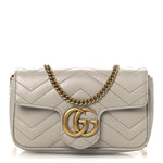 Calfskin Matelasse Super Mini GG Marmont Shoulder Bag Grey