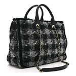 Tweed Shearling Quilted Lambskin Shopping Tote  Black Grey