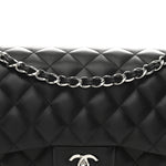 Lambskin Quilted Jumbo Double Flap Black