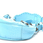 Extra Supple Calfskin Crocodile Embossed Le Cagole Shoulder Bag XS Sky Blue
