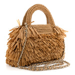 Raffia Fringe Nano Kelly Shopper Dark Beige