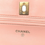Lambskin Quilted CC Pearl Crush Wallet on Chain WOC Light Orange