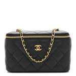 Lambskin Enamel Quilted Small Coco Hearts Vanity Case With Chain Black