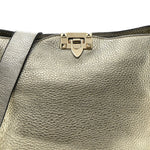 Metallic Pebbled Calfskin Small Rockstud Flip-Lock Messenger Bag Platino
