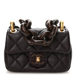 Lambskin Wenge Quilted Mini Fashion Wood Square Flap Dark Purple