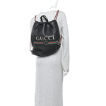 Calfskin Logo Drawstring Backpack Black