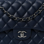 Lambskin Quilted Jumbo Double Flap Navy