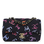 Printed Fabric Quilted Mini Rectangular Flap Black Pink Blue Yellow Orange