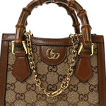 New Canvas Charisma Calfskin Crystal GG Monogram Mini Diana Tote Bag Camel Ebony