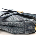 Oblique Embroidered Saddle Bag Denim Blue