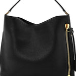 Pebbled Calfskin Small Alix Padlock Zip Hobo Bag Black