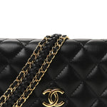 Lambskin Quilted Flap Shoulder Bag Chain Black