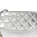 Metallic Lambskin Calfskin Quilted Small Gabrielle Clutch With Chain Silver
