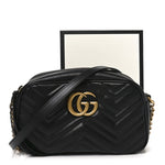 Calfskin Matelasse Small GG Marmont Chain Shoulder Bag Black